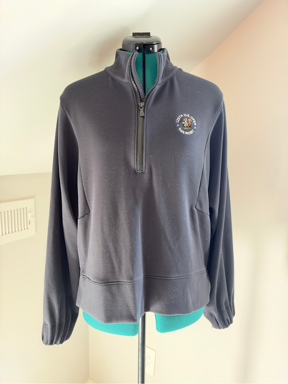 Peter Millar Black Quarter‑Zip Pullover with Embroidered Crest